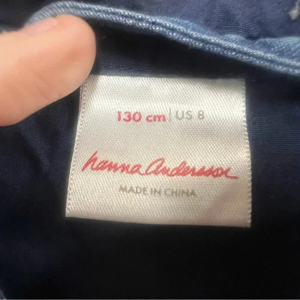 Hanna Andersson denim hooded jacket with embroidery and patches size US 8/130 cm